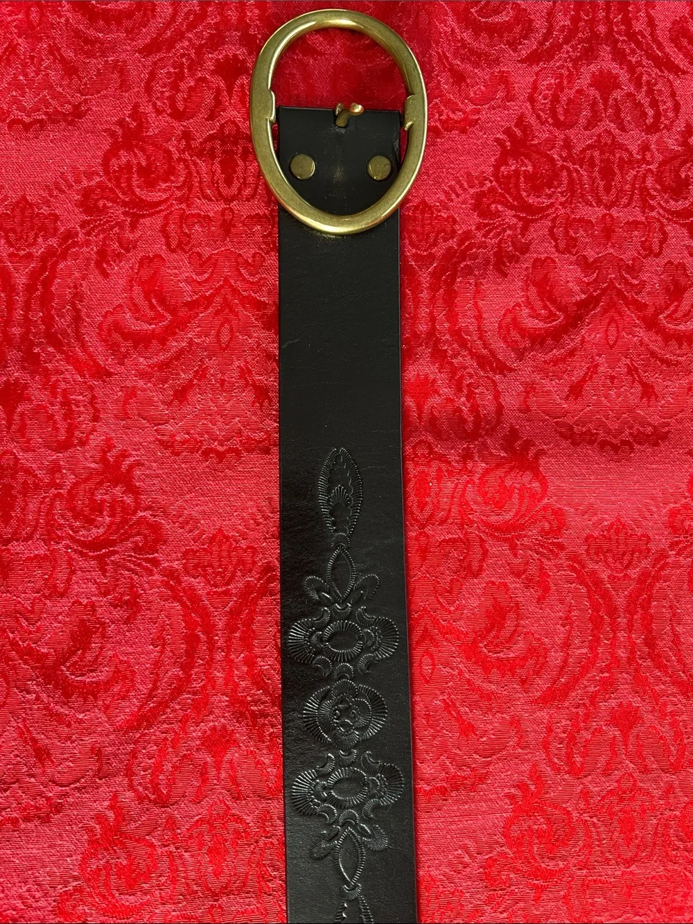 Banana Republic Black Italian Leather Belt Embossed Floral Solid Brass USA 30